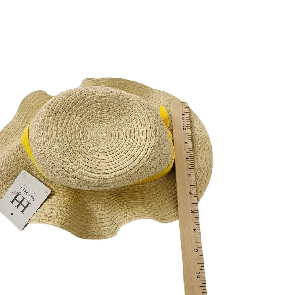 Haute Hippie Kids Style Straw Hat Yellow Tie Knot Accent One Size  Beach‎ NWT